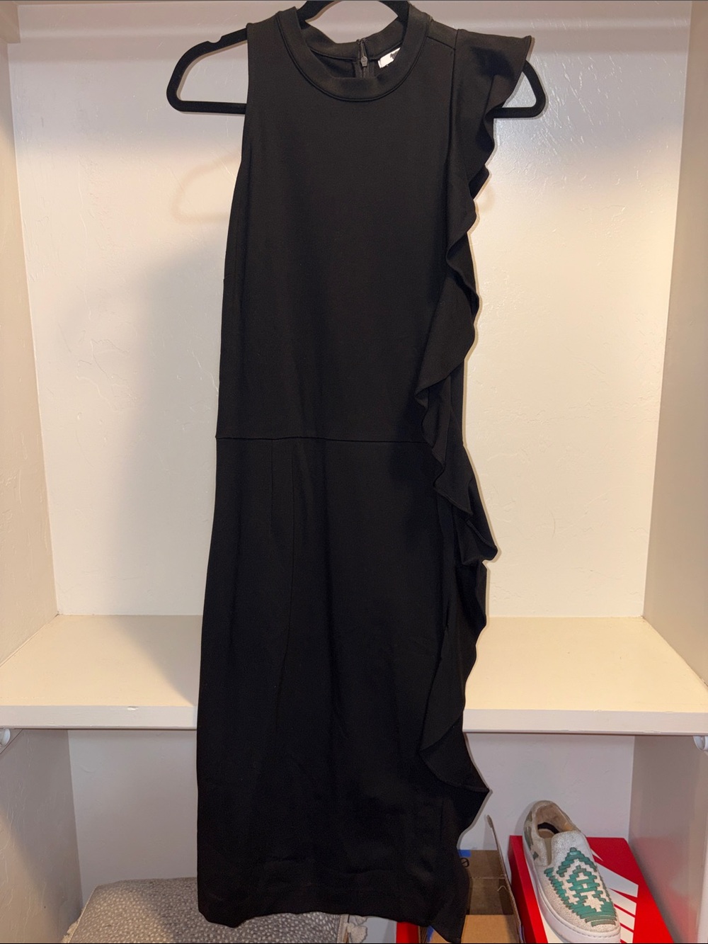 Bar III Black Midi Dress with Side Ruffle